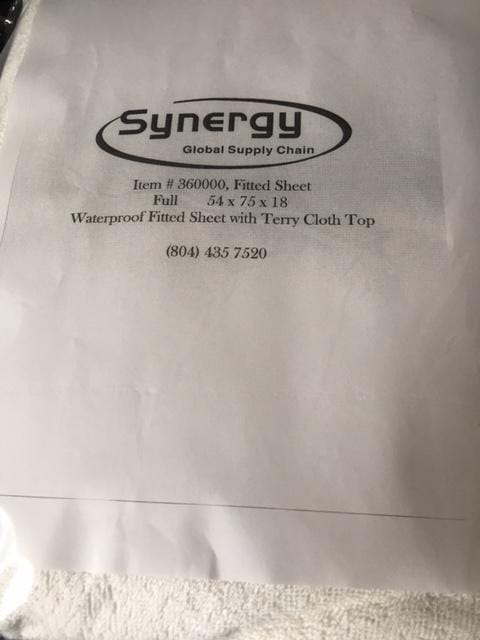 Mattress protector; full 54 x 75 x 18; waterproof fitted sheet with terry cloth top; non skid grippers applied to skirt; 80% cotton 20% polyester terry bonded to tpu; terry weight 140 gram sq meter;