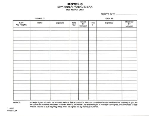 M6-O Key Sign-Out Sign-In