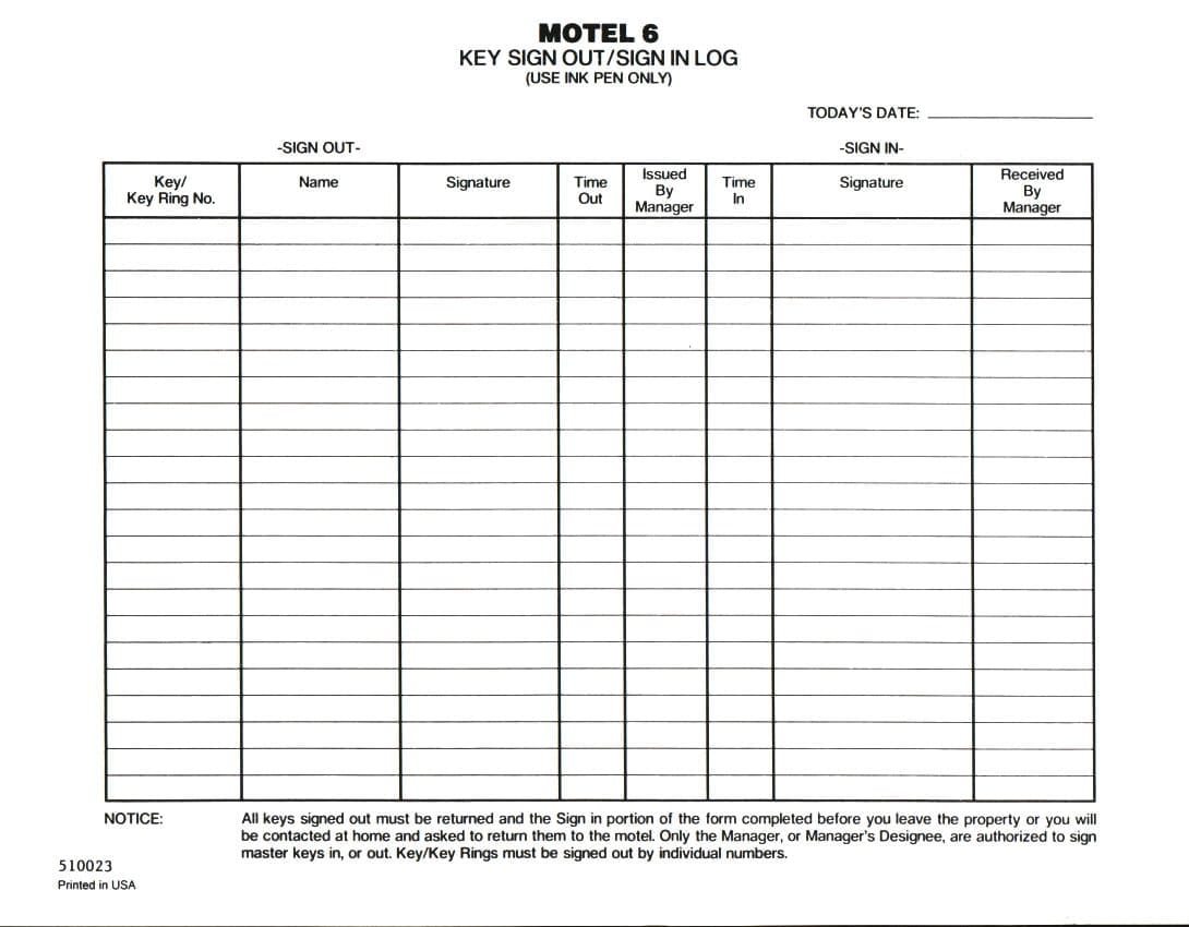 M6-O Key Sign-Out Sign-In