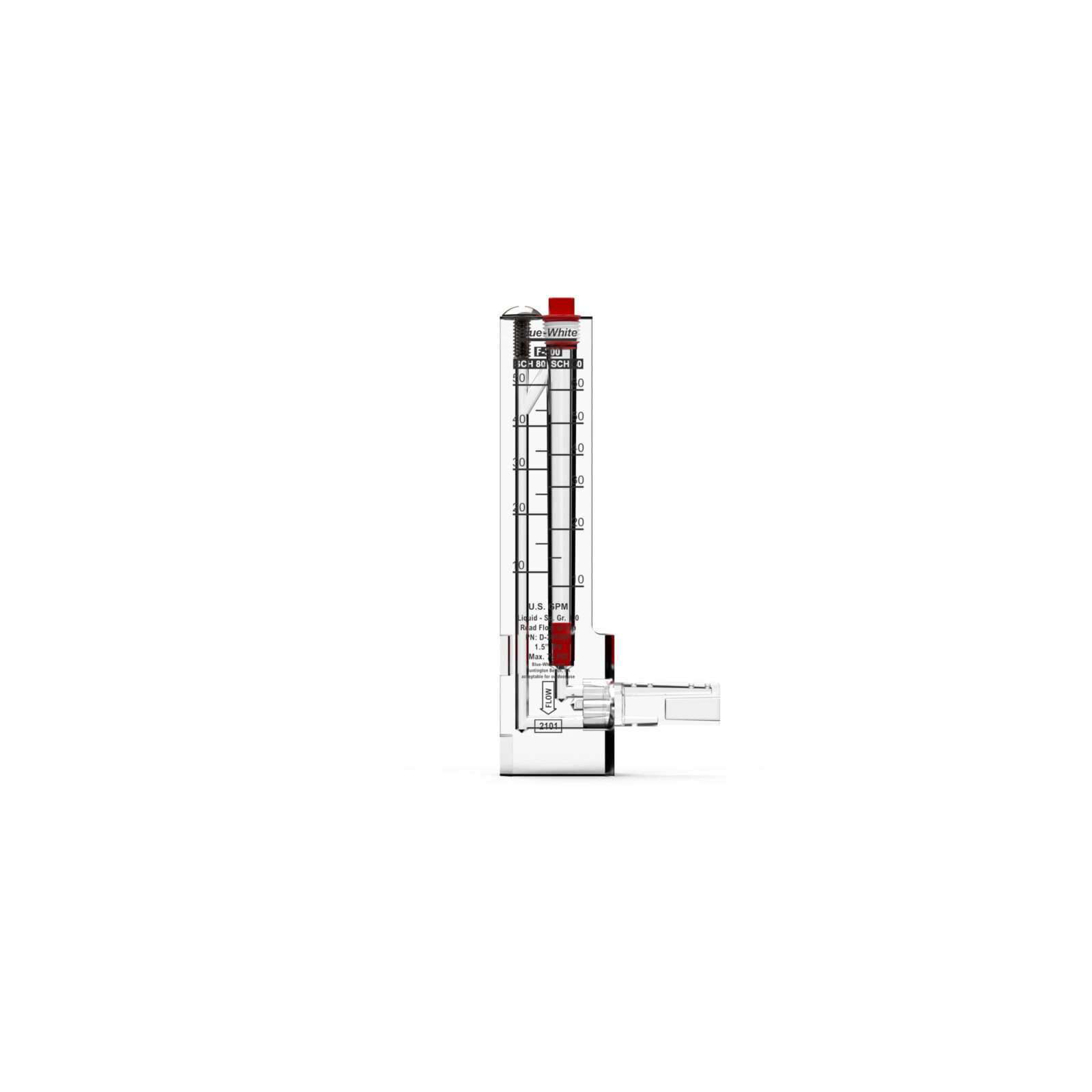 Blue-White D-30150P Flow Meter 1-1/2in. Pipe, Vertical, Downward Flow