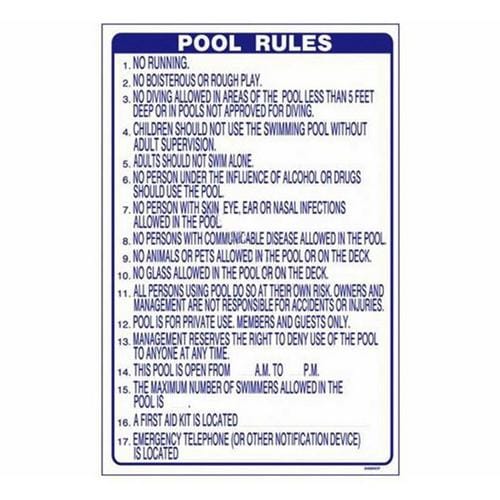 SIGN NC POOL RULES 24X36